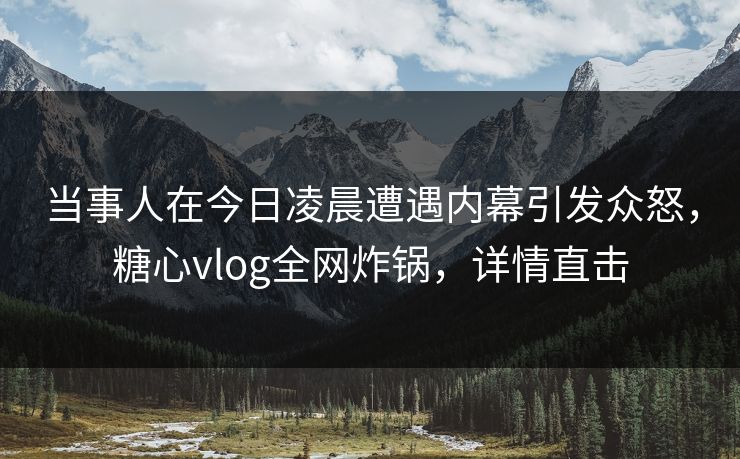 当事人在今日凌晨遭遇内幕引发众怒，糖心vlog全网炸锅，详情直击